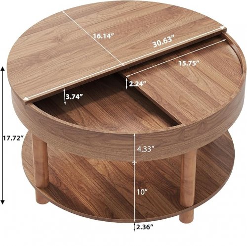 HSH 2-tier round coffee table - 17.72" x 30.63" - walnut brown (model: ct293112) image 2