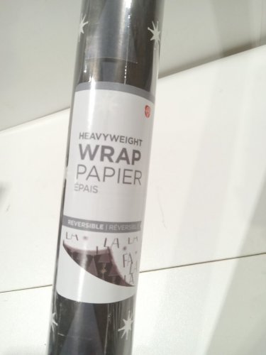 American Greeting heavyweight reversible wrap paper  - 2.4ft x 24ft - black/white fa la la Christmas tree image 3