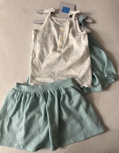 3PC GIRL'S CARTER'S ONE SHIRT ONE SHORT AND ONE DRESS - 24M - BLUE/WHITE (MODEL: 3702222) image 2