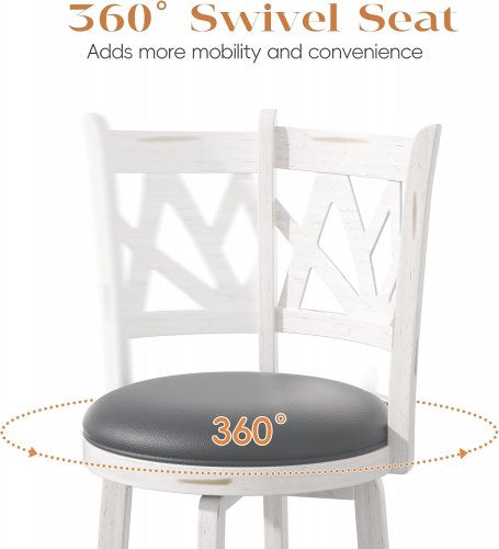 2PK Betterhood Swivel Counter Bar Stools with faux leather seats - 39" x 17" - 350lbs cap - White/Black (Model: NFK018) image 3