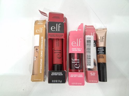 5 assorted elf makeup products - assorted  sizes, types and uses - concealer / lip balm / blush tint / lipstick image 2
