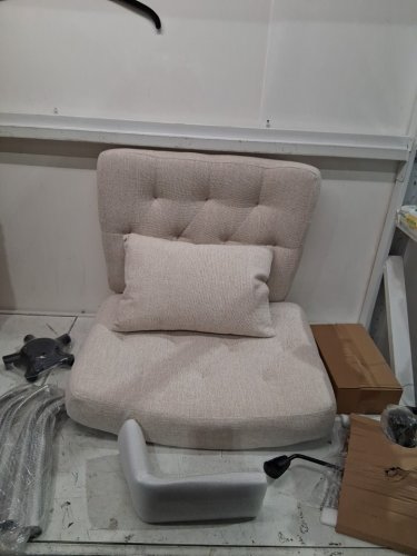 JONPONY  woven chenille fabric upholstery armless desk chair  with Wheels AND Lumbar Pillow - BEIGE (model: wb-9383 milk tea) image 2
