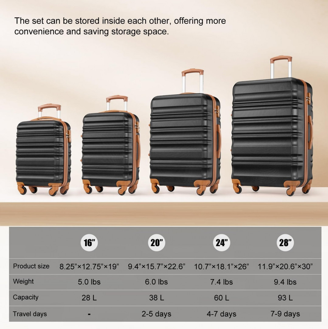 6PC LONG VACATION Hardshell Luggage with Spinner Wheels, Personal bag AND TOILETRY BAG SET - 16"/20"/24"/28" - Black/Brown/DARK BLUE - (MODEL: LUGGAGELV402)) image 2