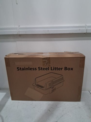 Stainless Steel Cat Litter Box with Lid and scoop -  23.4" x 18" x 15.6" - dark grey image 2