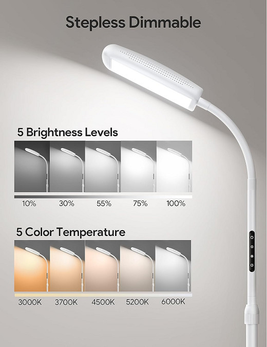 MediAcous Light Therapy Lamp with 5 Color Temperatures, 5 Brightness Levels, and Timer - 3000K to 6000K - 48" to 60" - white (model:ME-TL07 ) image 2