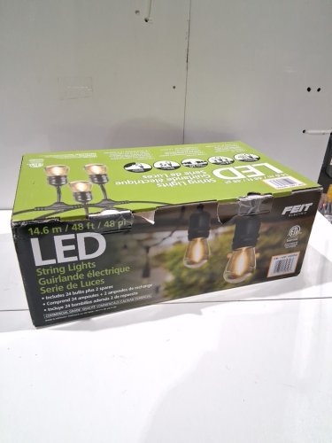 feit electric weatherproof led 24-light string lights with 2 spare lightbulbs - 48ft - black (model: 1603293) image 2