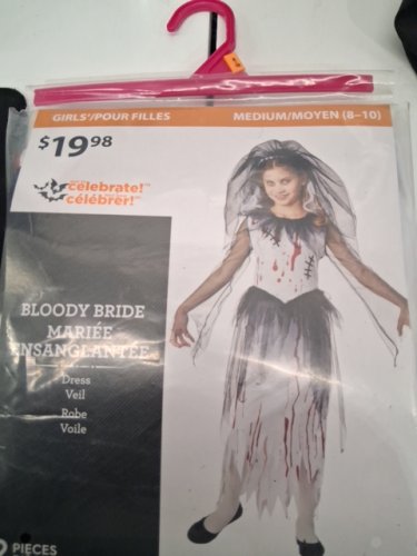 2PC GIRLS WAY TO CELEBRATE BLOODY BRIDE COSTUME DRESS AND VEIL - MEDIUM (8-10) - WHITE/BLACK/RED image 2