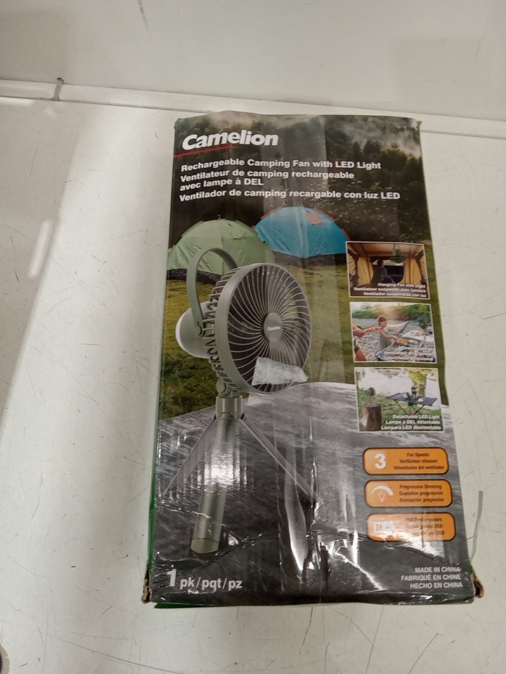 Camelion Rechargeable Camping Fan with LED Light - 7" Diameter - Green (Model: OF444) image 2
