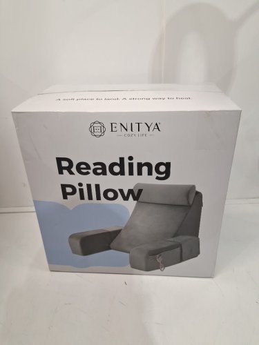 Enitya Reading Pillow for Bed with Firm Back Support and Big Pockets - 19” - GREY image 2