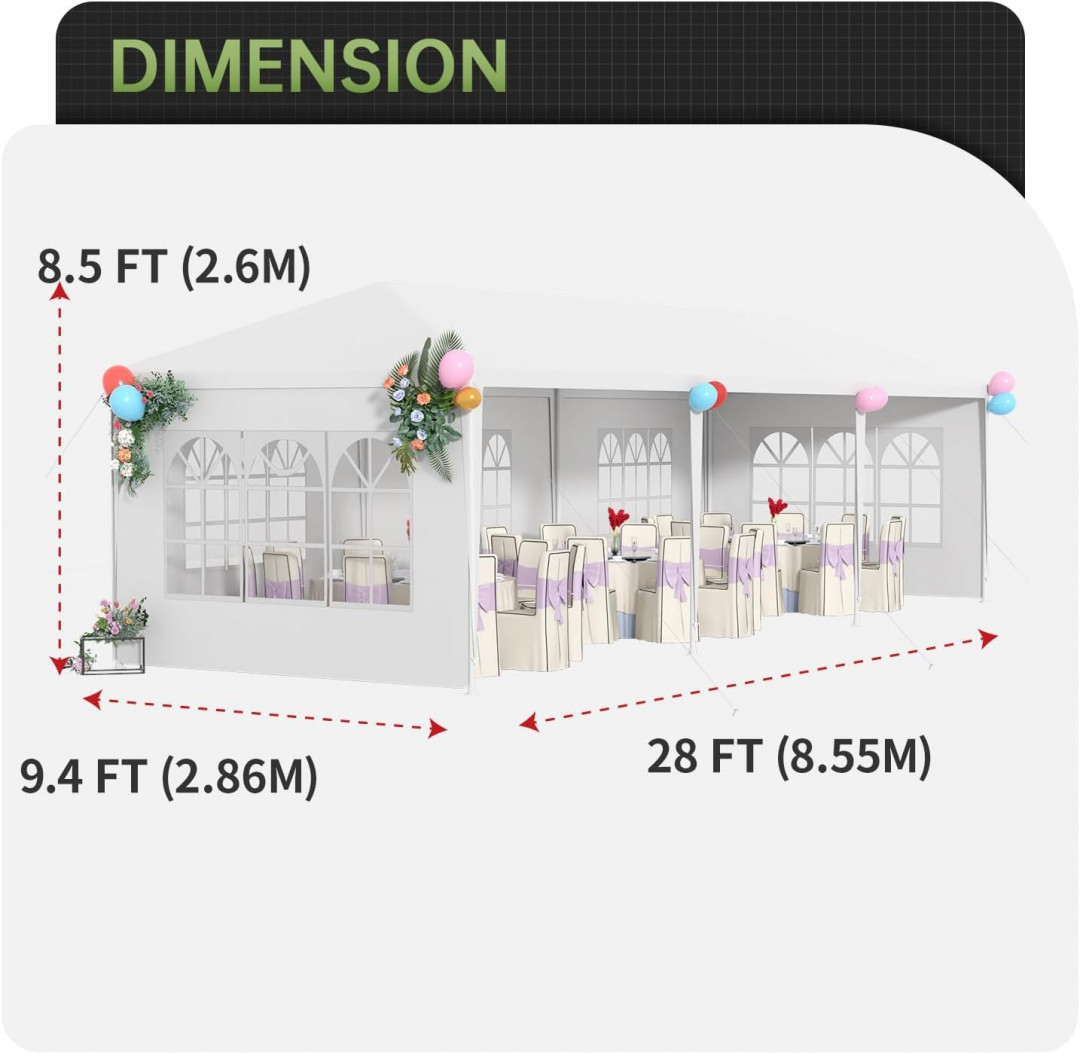 FDW Party Tent Gazebo Canopy Outdoor Event Shelter TENT - 9FT X 28FT - WHITE (MODEL:  pt-hd398-white) image 2