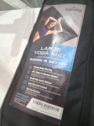 sensu large extra thick yoga and exercise mat with carrying bag and towel - 6ft x 4ft x 9mm - black image 3