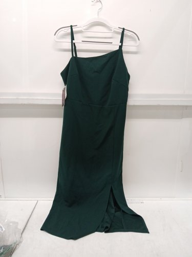 WOMENS OWIN formal asymmetrical spaghetti strap dress - large - dark green image 3