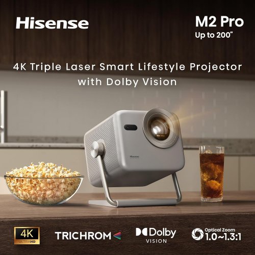 HISENSE 4K UHD SMART VIDAA PROJECTOR - 65"-200" PROJECTION SIZE - Triple Colour Laser, Optical Zoom, AI 4K Upscaler, 1300 ANSI Lumens - (Model: M2 PRO) image 3