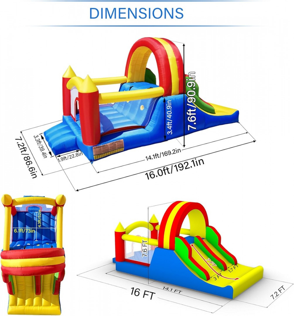 HUAKASTRO INFLATABLE BOUNCE HOUSE WITH 2 RACING SLIDES - 16FT X 7FT - Multicolor - (MODEL: HT-HT-02) image 2