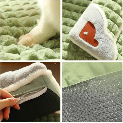 cozy plush DOG BED - 27.5" x 39" - sage/grey image 2