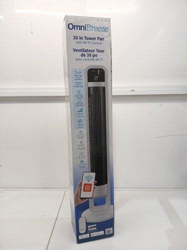 omnibreeze premium 38" Rotating tower fan with wifi CONTROL, 5-SPEEDS & REMOTE - white/BLACK (model: 5333021/dc2313r-g) image 2