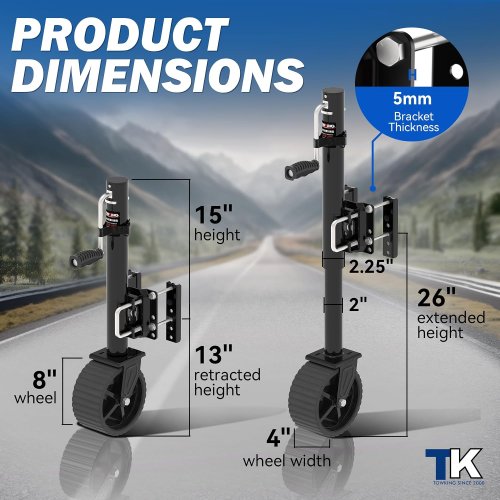 towking single Wheel Trailer Jack for rv & boat trailer - 8" - 13" Vertical Movement - 2000 lb max - black (model: 701130mb) image 2