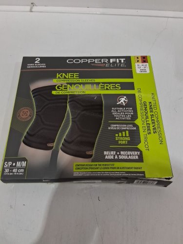 2PK COPPER FIT elite COMPRESSION KNEE SLEEVE - SMALL/MEDIUM - BLACK image 2
