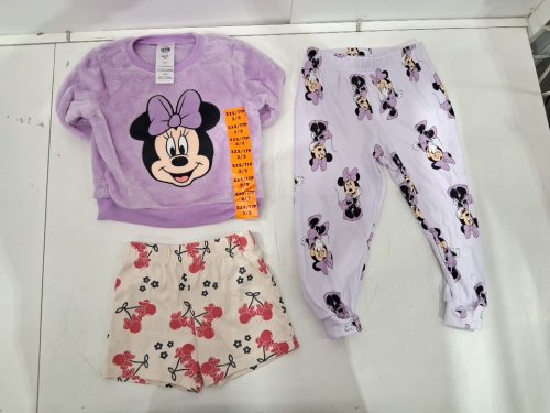3PC GIRL'S MINNIE MOUSE clothes - 1 SWEATER, 1 LONG PANTS, 1 SHORTS - xxs (2/3) - purple/pink image 2