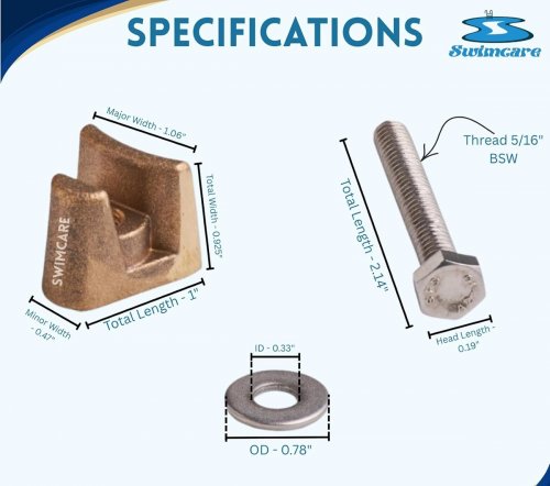 5 (2PK) Swimcare Brass Pool Ladder Rail Wedge Triangle Anchor Kit - 1" x 0.9" x 1" (Model: image 2