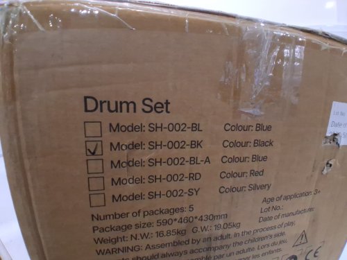 5PC KIDS BEGINNER FULL DRUM STARTER KIT WITH BASS DRUM & FOOT PEDAL, SNARE, TOM AND CYMBAL - BLACK/WHITE (MODEL: SH-002-BK) image 3