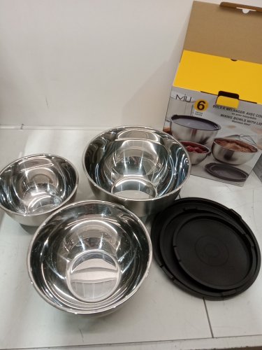 6PC MIU stainless steel non-slip mixing bowl set with lids - 2.8l/4.7l/7.6l - stainless steel/black (model: 2819867) image 2