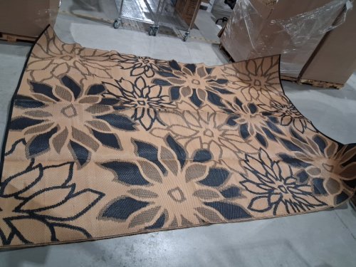 GENIMO Outdoor Rug Waterproof for Patio Decor Reversible Plastic Straw Floral Camping Carpet - 5ft 8" x 8ft 9" - BLACK/BEIGE image 4