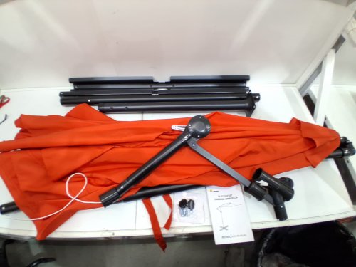 MUCHENGHY Patio Offset Outdoor Umbrella Cantilever Hanging Umbrellas with Crank & Cross Base 8 RIBS - 10ft - red/black image 6