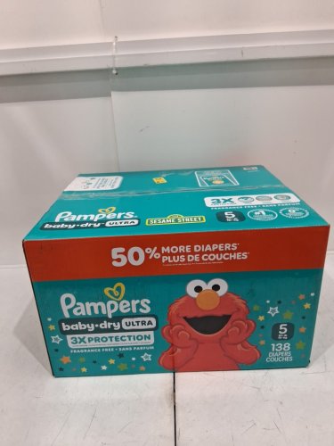 138PK PAMPERS BABY DRY ULTRA DIAPERS - SIZE 5 (20-37LBS) - SESAME STREET image 2