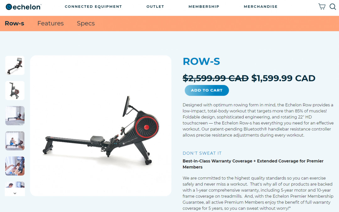 ECHELON FITNESS CONNECTED EQUIPMENT ROWING MACHINE WITH 22" HD DISPLAY (MODEL: ROW-S) image 2