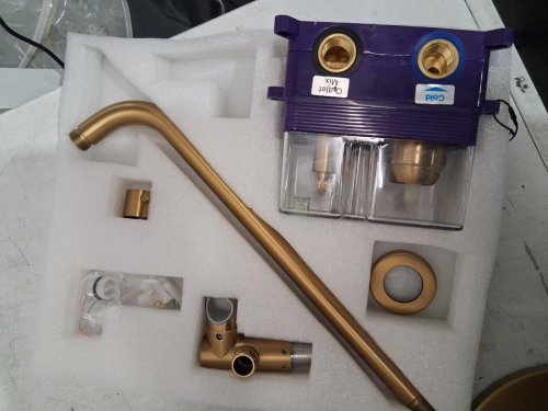 GRANDJOY Pressure Balance Wall Mount Double Handle 2-Spray Shower Faucet with Anti Scald - Brushed Gold(Model: GJ66-SS10-BG10) image 7