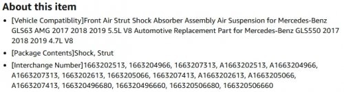 xg-parts front left & right shock absorber assembly replacement for 2017-2019 mercedes-benz gls63/gls550 - (model: AUTOSHOCK6J22A1629) image 2