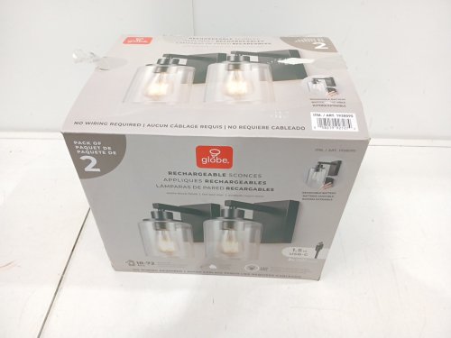 2PK globe Rechareable scones light fixture with removable batteries - dimmable - 18-72hrs - LED - 2700k - 250LM - matte black (model: 1938095) image 3