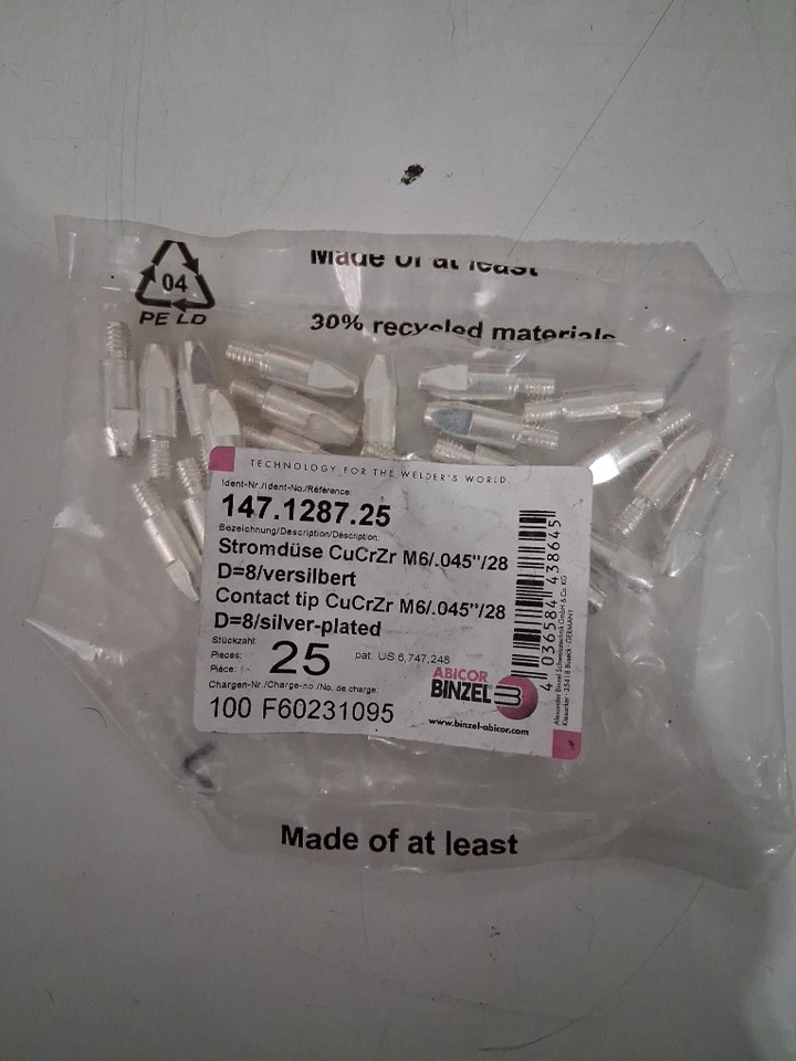 25pk Abicor-Binzel welding Contact Tip - m6 - (MODEL:147.1287.25) image 2
