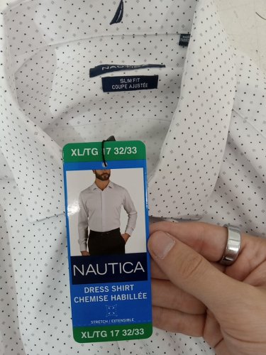 MEN'S NAUTICA OXFORD LONG SLEEVE SLIM FIT dress SHIRT - EXTRA large 17 (32/33) - white/navy blue/grey (STYLE: 1970228) image 3
