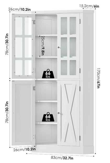 Botlog Tall Corner Cabinet  with 6 Shelves - 67" x 32.7" - White (model:BOT-MD-020) image 2