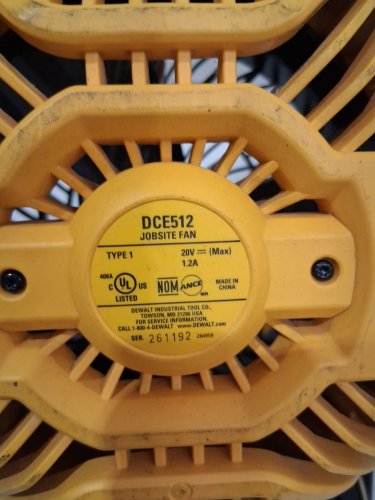 DEWALT CORDLESS 3 BLADE JOBSITE FAN - MAX 20V, UP TO 650 CFM **TOOL ONLY** - BLACK/YELLOW (MODEL: DCE512B) image 6