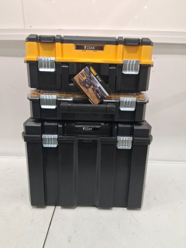 3PC DEWALT TSTAK Modular Portable Tower Toolbox Removable Tool Storage System with Wheels - 20" x 17" x 27" - YELLOW/BLACK (MODEL:DWST60404) image 3