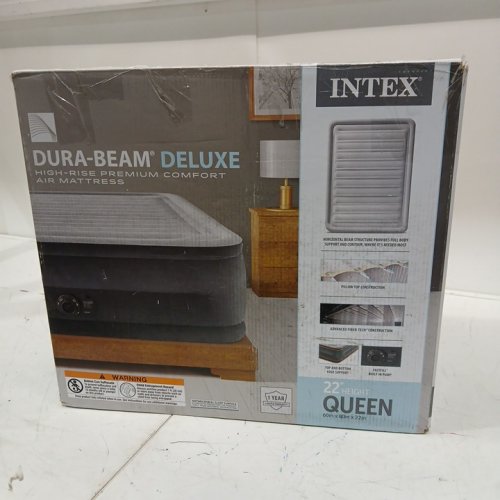 INTEX DURA-BEAM SERIES DELUXE COMFORT PLUSHFIBER-TECH INFLATABLE AIR MATTRESS WITH INTERNAL ELECTRIC PUMP - 22" - QUEEN - GREY (MODEL:AP619D/64417ED) image 2