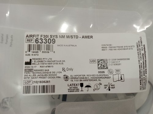 ResMed AirFit F30i Full Face Non-Magnetic CPAP Mask - Standard Frame - Medium Cushion (Model: 63309) image 3