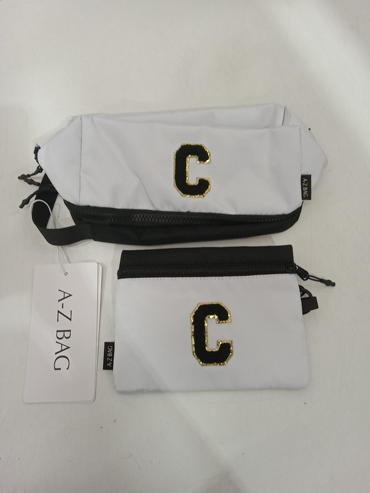 2pc A-Z BAG Travel Toiletry/MAKEUP bag With rfid - bold letter c - white/black image 4