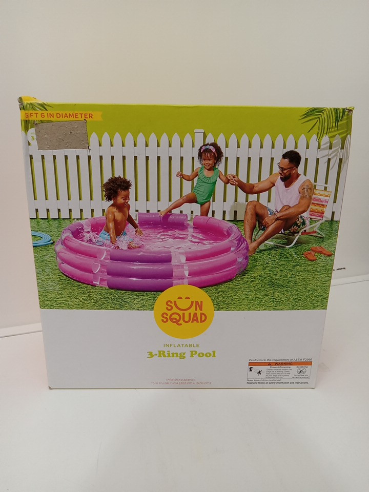 SUN squad circular inflatable 3-ring pool with repair patch - 5.5FT x 15" - pink image 2