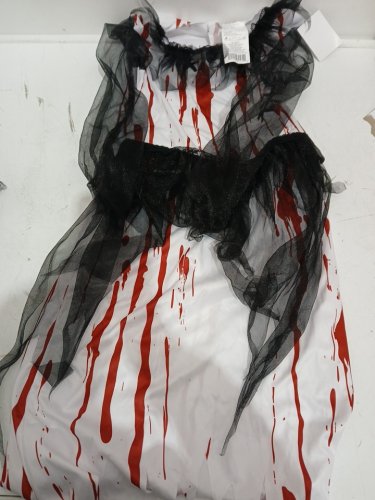 2PC GIRLS WAY TO CELEBRATE BLOODY BRIDE COSTUME DRESS AND VEIL - MEDIUM (8-10) - WHITE/BLACK/RED image 2