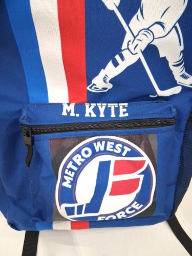 Metro West Force Kids Hockey Backpack with custom name "M. KYTE" - BLUE image 3
