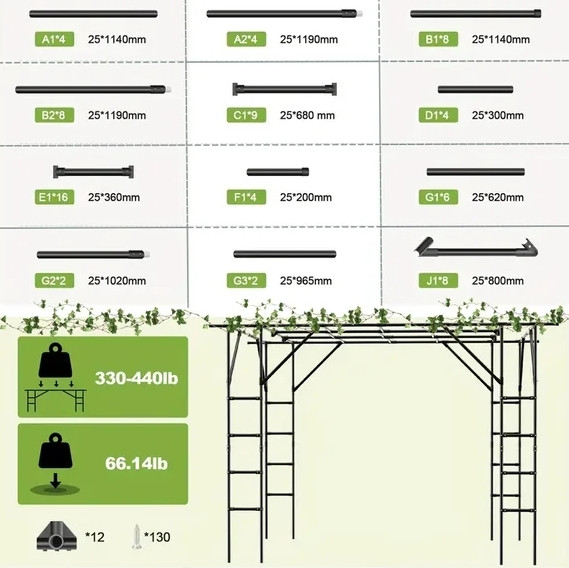 eaysg heavy duty metal garden trellis plant support - 11ft x 6.5ft x 7.5ft - black - (model: fba-msh-062) image 3