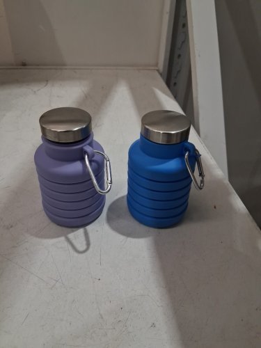 2pk Baderke Lightweight, Reusable, Leakproof collapsible silicone travel water bottles -17oz - purple/blue image 2