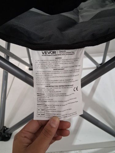 vevor folding camp chair with storage bag - 450lb cap - black/grey (model: zm2006xl) image 3