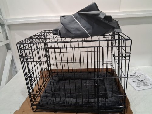 3PC NEW WORLD PET PRODUCTS 2-DOOR WIRE METAL PET CRATE WITH PLUSH BED & COVER - 24"Lx18"Wx19"H (FOR PETS UP TO 25LBS) - BLACK (MODEL: B24DD-KIT) image 4