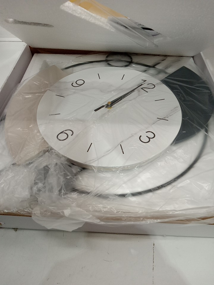 Dankeit Abstract Decorative wall clock with pendulum - 13" x 21" - white marble image 4