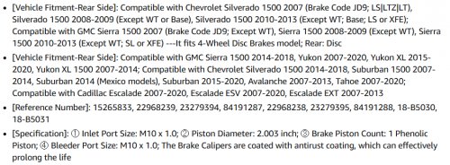2pc a-premium rear left & right side disc brake caliper with brackets compatible with cadillac chevorlet & GMC (various models) (model: bcb84995-c, bcb84994-c) image 2